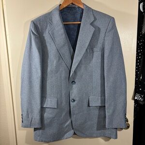 The Men’s Shop JC Penny Grey Blue Pinstripe  Suit Jacket and Vest Set Size 42R